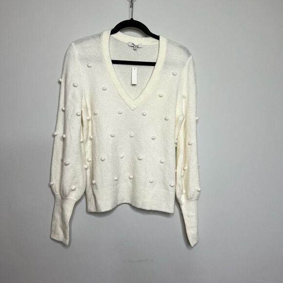 MADEWELL WOMENS Sweater small Bobble Dashwood V-Neck merino wool nwt white - Picture 1 of 12